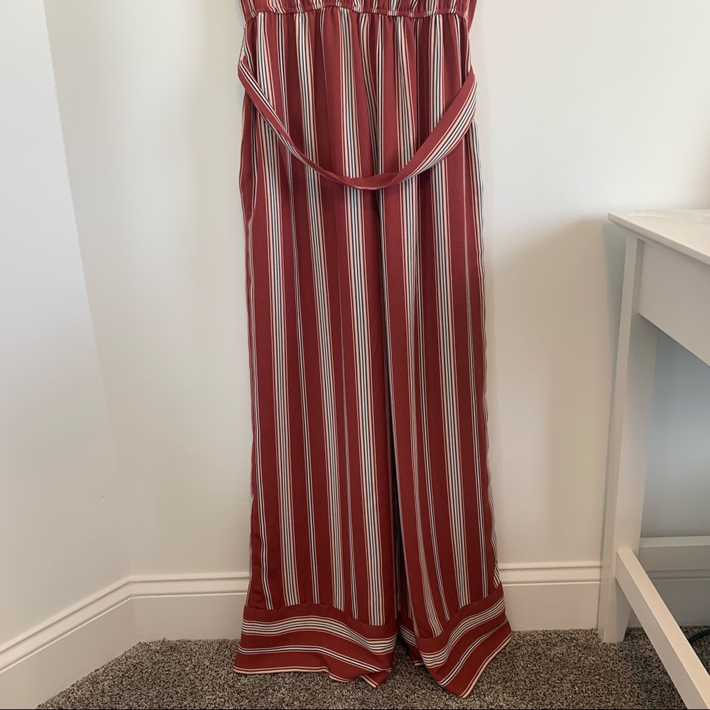 Xhileration Striped Halter Jumpsuit, Maroon and Tan, Size Small - Picture 4 of 6
